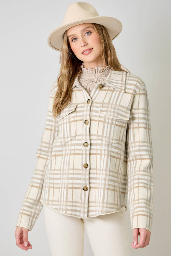 Maribel Check Pattern Sweater Shacket – Button-Down Shacket with Chest ...