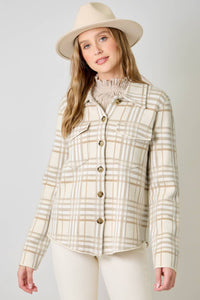 Maribel Check Pattern Sweater Shacket – Button-Down Shacket with Chest Pockets & Hi-Lo Hem