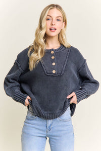Worth a Look Cotton Henley Sweater: Navy