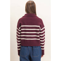 Varsity Stripe Quarter Zip Sweater: Dark Cherry