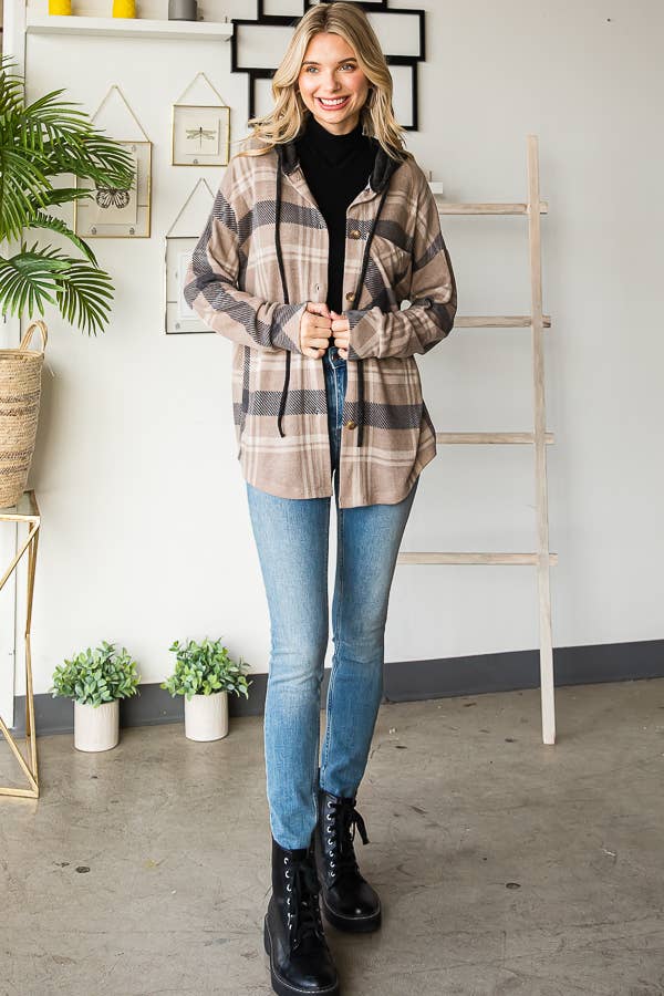 Sutton Plaid Hoodie Shacket – Soft Flannel Button Down with Hood