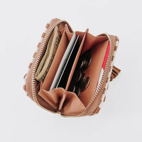 The Wynona Woven Wallet – Checkered Vegan Leather Compact Wallet: Black/Tan