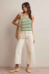 The Poppy Striped Crochet Tank: Green  – Sleeveless Textured Knit Summer Top