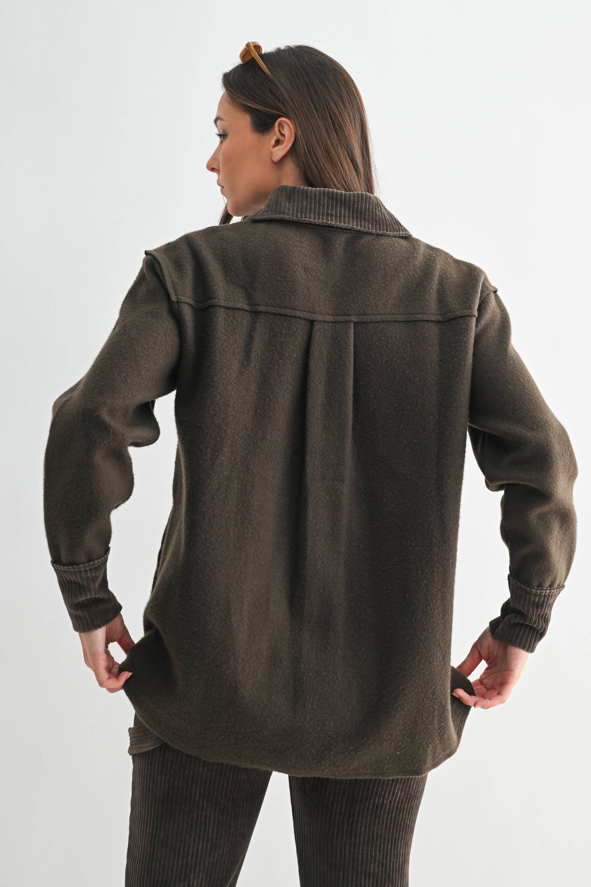 The Briar Corduroy & Fleece Shacket: Olive – Cozy Utility Button-Front Jacket