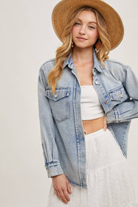 The Camille Washed Denim Shirt Jacket: Light Wash – Relaxed Button Down Shacket