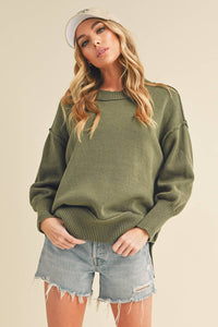 The Ina Slouch Knit Pullover – Exposed Seam Oversized Sweater (Black • Pearl • Olive)