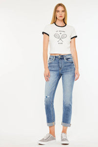 KanCan High Rise Cuffed Slim Straight: Medium Wash