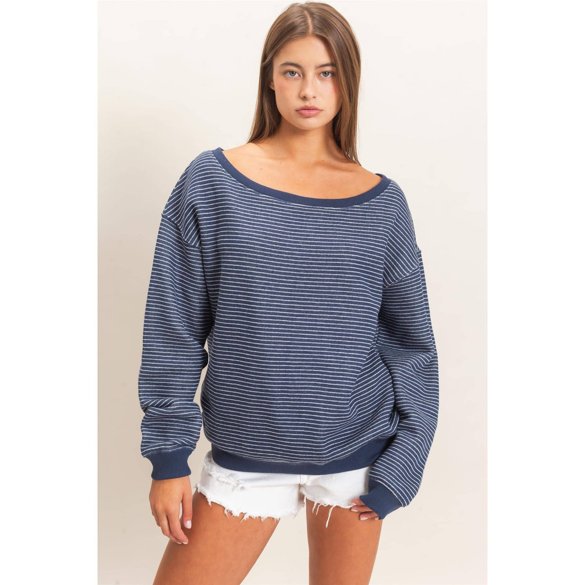 The Easy Does It Striped Sweatshirt: Navy