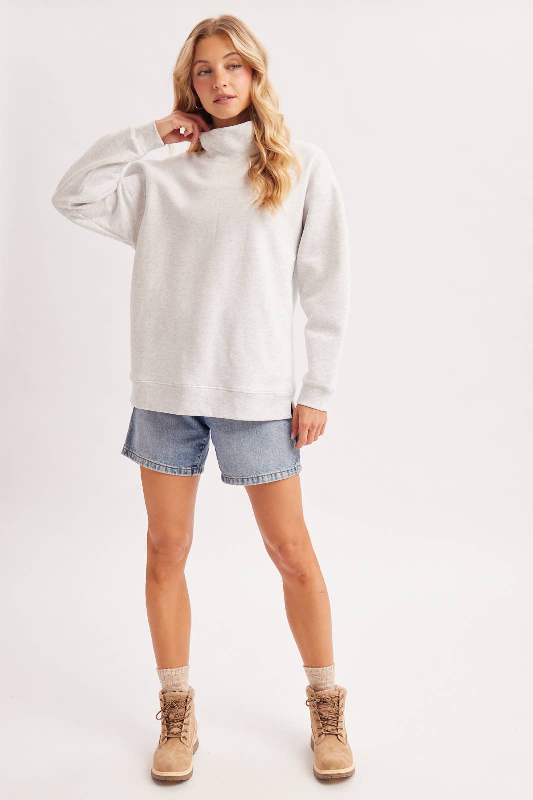 Easy Going Mock Neck Sweatshirt: Grey Marl