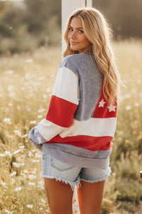 Americana Flag Graphic Sweatshirt – Patriotic Crewneck Pullover for Women