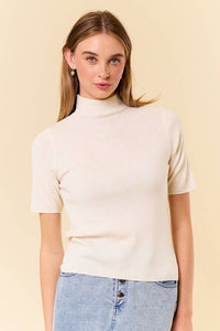 The Hadley Mock Neck Sweater Top – Cream & Oatmeal