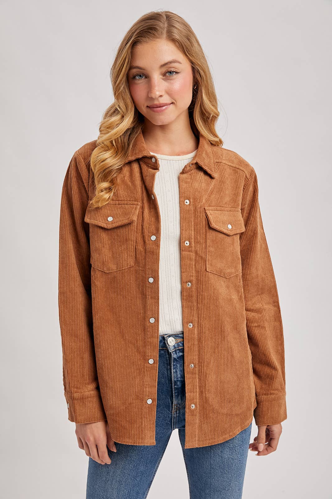 Everly Pines Corduroy Button-Down Shacket –Peacock