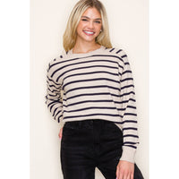 Ella Striped Crew Pullover: Oatmeal