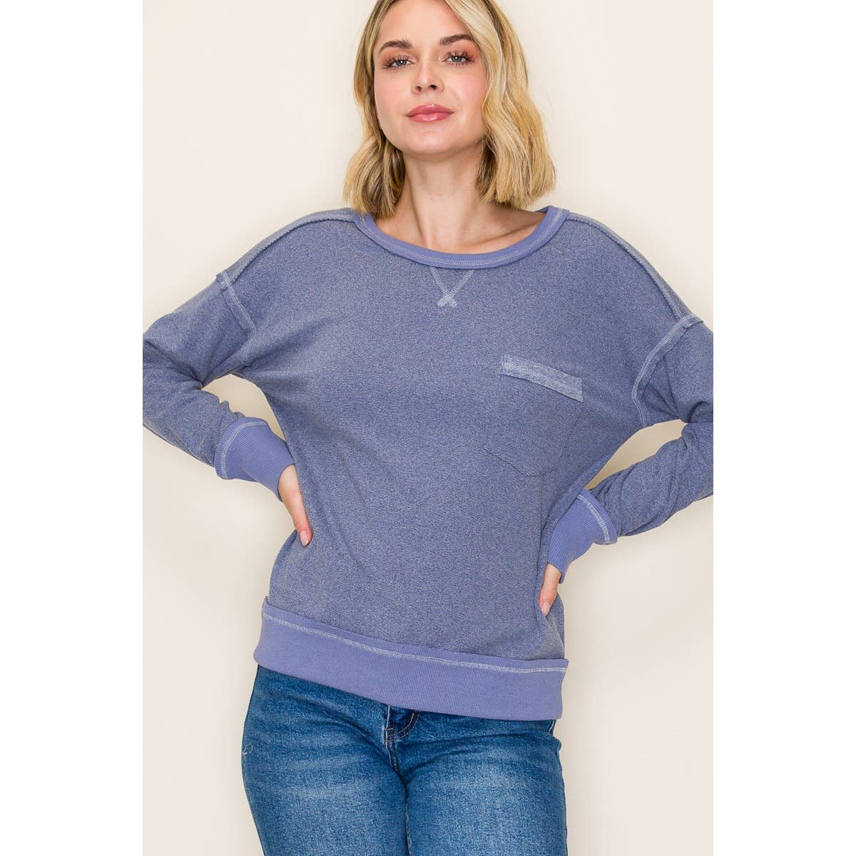 Staccato Frostline Exposed Stitch Pullover – Wide Crew Neck Cozy Knit Top | Northern Belle Boutique