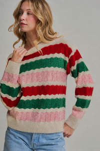 Merry & Bright Stripe Sweater: Ivory/ Multi