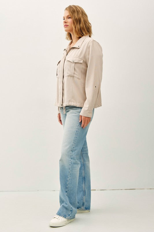 Danica Plus Size Crop Utility Jacket : Beige