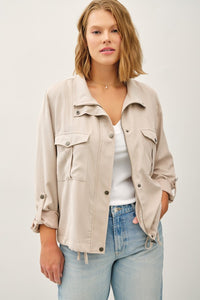 Danica Plus Size Crop Utility Jacket : Beige