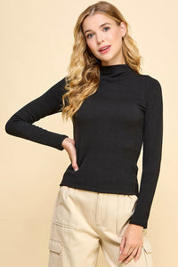 Lainey Solid Ribbed Mock Neck Top