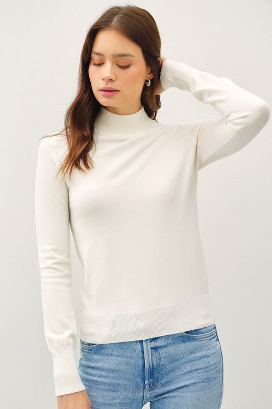 The Evelyn Ultra-Soft Mock Neck Sweater: Winter White– Classic Long Sleeve Knit
