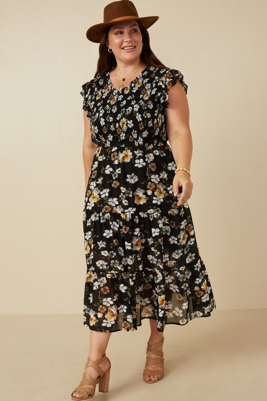 Gwen Floral Plus Size Smocked Bodice Dress