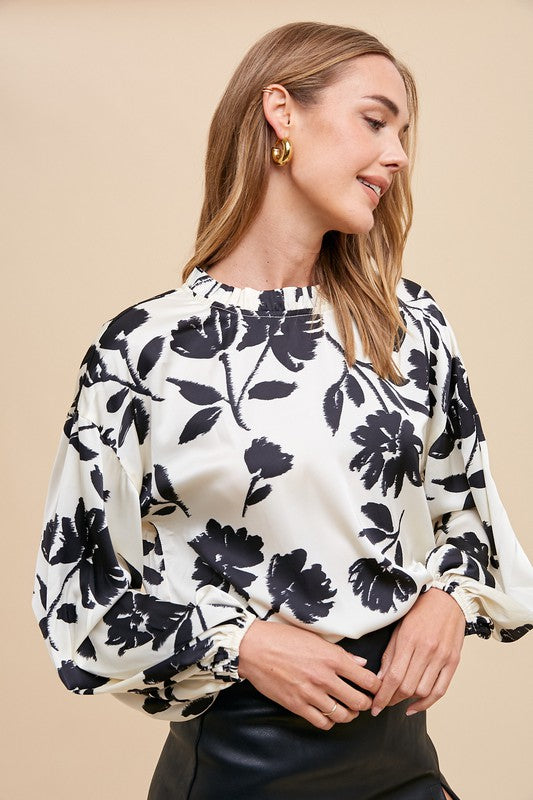 Lillian Floral Print Woven Blouse: Ivory