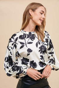 Lillian Floral Print Woven Blouse: Ivory