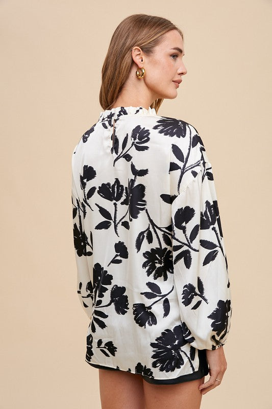 Lillian Floral Print Woven Blouse: Ivory