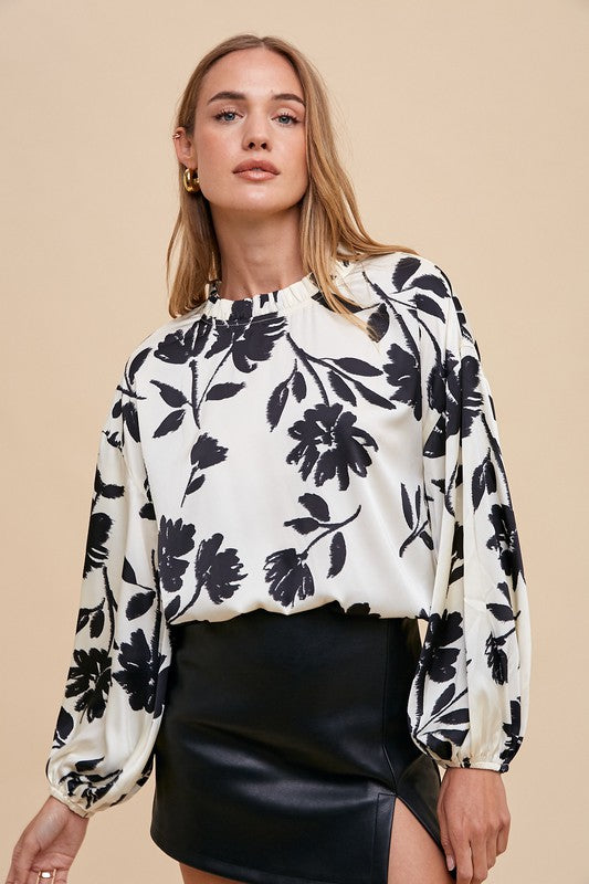 Lillian Floral Print Woven Blouse: Ivory