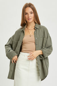 Risen Oversized Tencel Shirt: Olive