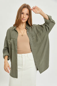 Risen Oversized Tencel Shirt: Olive