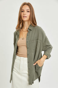 Risen Oversized Tencel Shirt: Olive