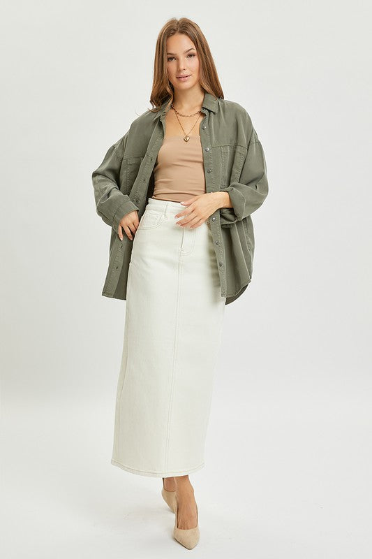 Risen Oversized Tencel Shirt: Olive