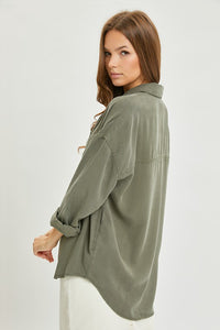 Risen Oversized Tencel Shirt: Olive