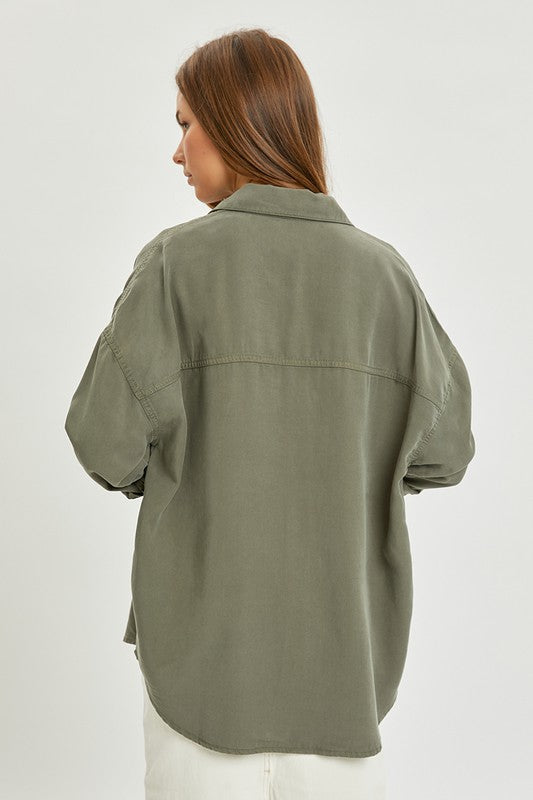 Risen Oversized Tencel Shirt: Olive