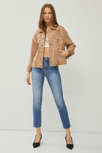 Risen Distressed Denim Jacket: Mocha