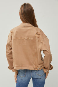 Risen Distressed Denim Jacket: Mocha