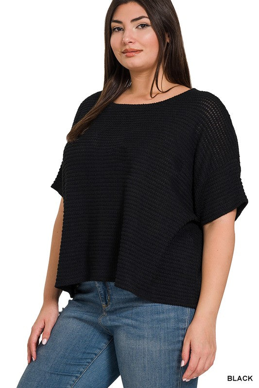 Katy Plus Size Short Sleeve Light Sweater Top