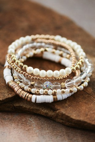 Saint Kitts Bead Stretch Bracelet Set- White