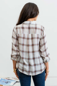 Hattie Casual Plaid Blouse: Ivory/Multi