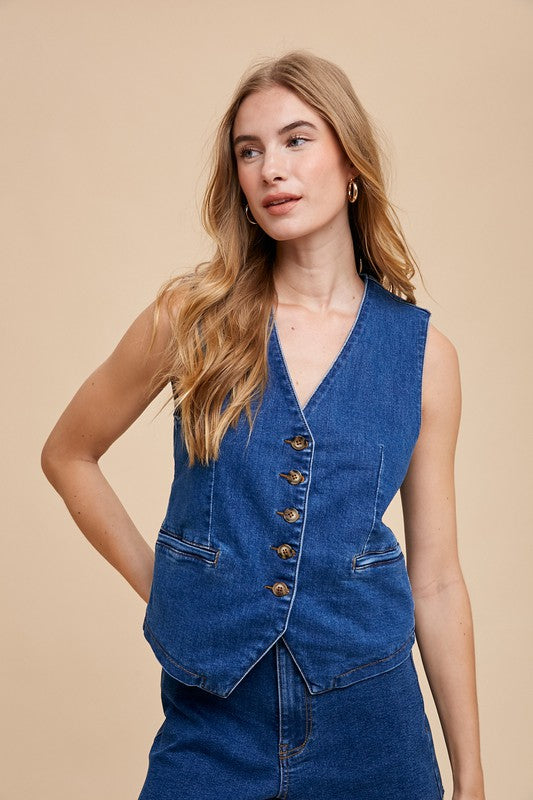 Jaycee Stretch Denim Button Down Vest