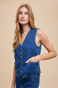 Jaycee Stretch Denim Button Down Vest