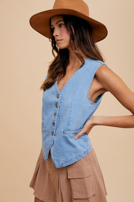 Jaycee Stretch Denim Button Down Vest