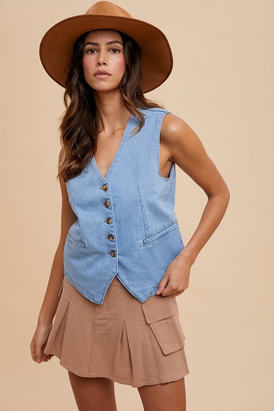 Jaycee Stretch Denim Button Down Vest