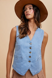 Jaycee Stretch Denim Button Down Vest