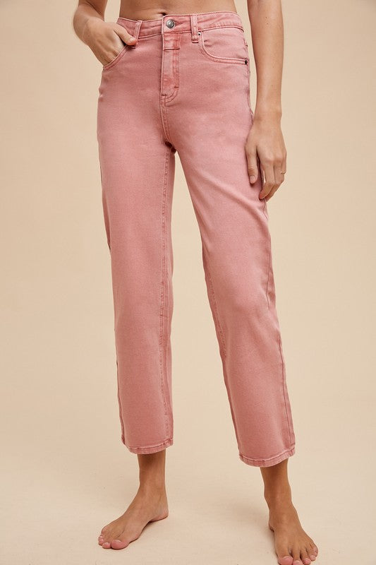 Lucy High Rise Stretch Cropped Straight Jean: Strawberry Milk