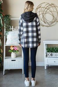 Brennan Plaid Button Down Hoodie: Black/ Ivory