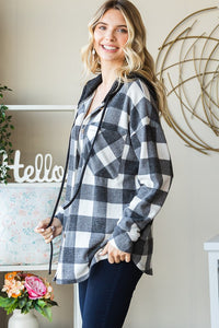 Brennan Plaid Button Down Hoodie: Black/ Ivory