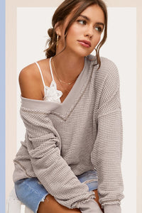 Maddie Loose Fit Waffle Knit Long Sleeve Top