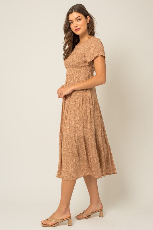 Kasi Abstract Print Short Sleeve Maxi Dress- Brown/Cream