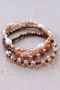 Mixed Bead Stacking Stretch Bracelet Set: Brown